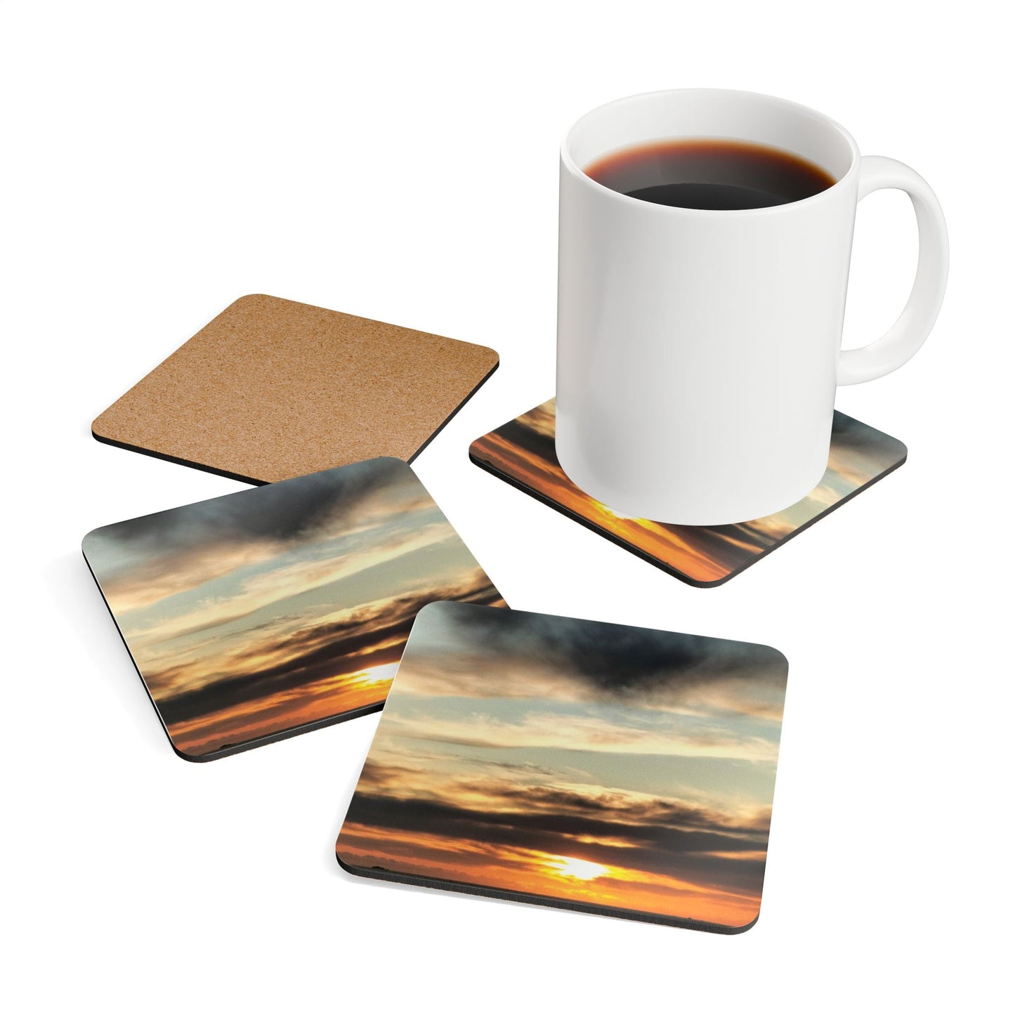 Sun - Set Corkwood Coaster 15% Off Code: Sun Cork / 3.75’’ × Square Home Decor