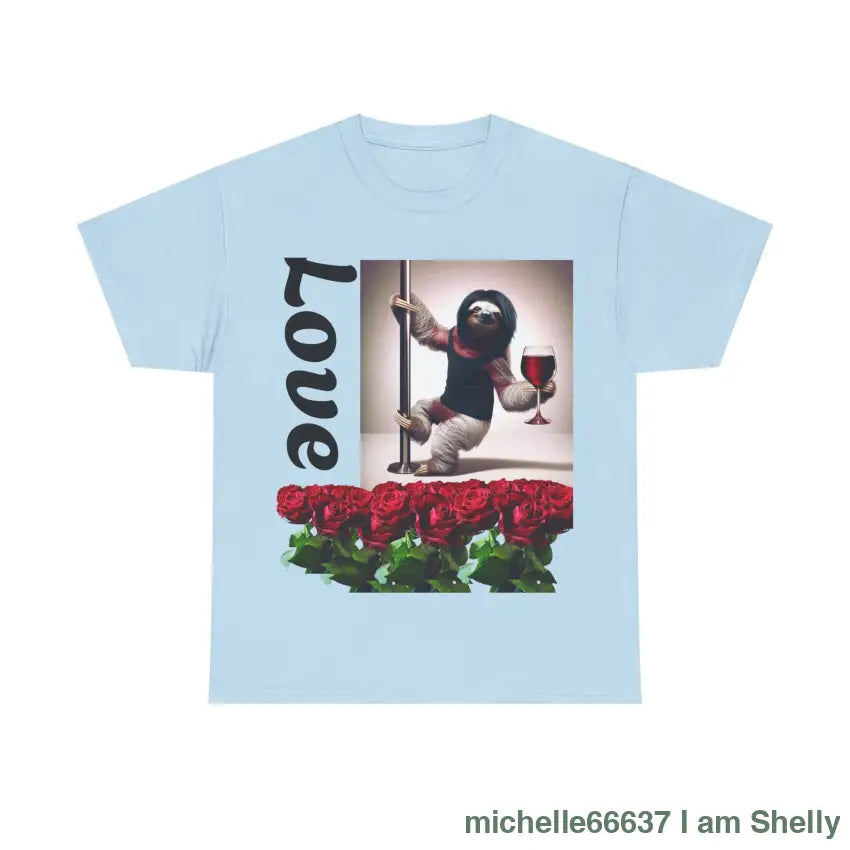 Love Sloth Heavy Cotton Tee Light Blue / S T-Shirt