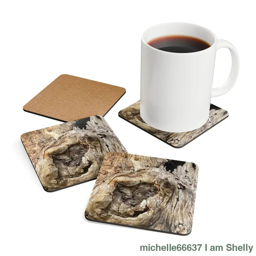 Tree Man - Faces Corkwood Coaster Set 20% Off Code: Treeman Cork / 3.75’’ × Square Home Decor